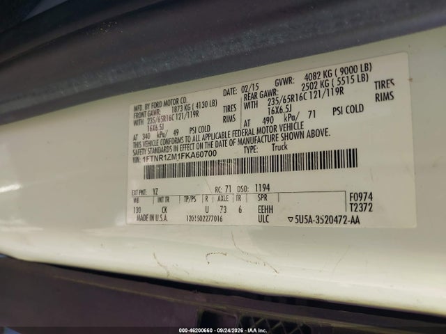 Продаж на аукціоні авто 2015 Ford Transit, vin: 1FTNR1ZM1FKA60700, номер лоту: 46200660