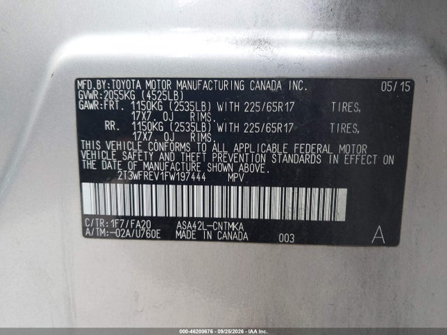 Aukcja sprzedaży 2015 Toyota Rav4 Xle, vin: 2T3WFREV1FW197444, numer aukcji: 46200676