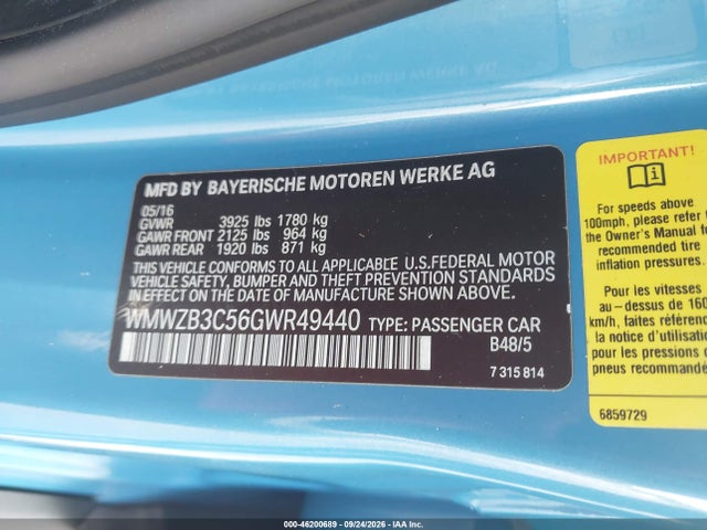 46200689 :رقم المزاد ، WMWZB3C56GWR49440 vin ، 2016 Mini Countryman Cooper مزاد بيع