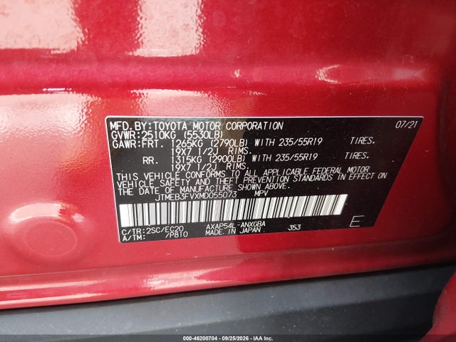 Aukcja sprzedaży 2021 Toyota Rav4 Prime Xse, vin: JTMEB3FVXMD055073, numer aukcji: 46200704