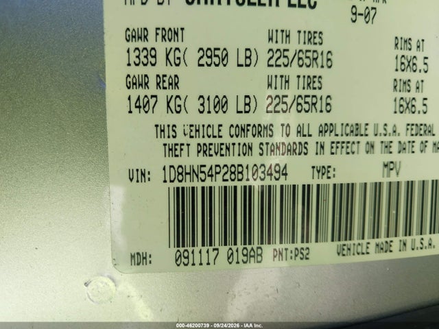 Продажа на аукционе авто 2008 Dodge Grand Caravan Sxt, vin: 1D8HN54P28B103494, номер лота: 46200739