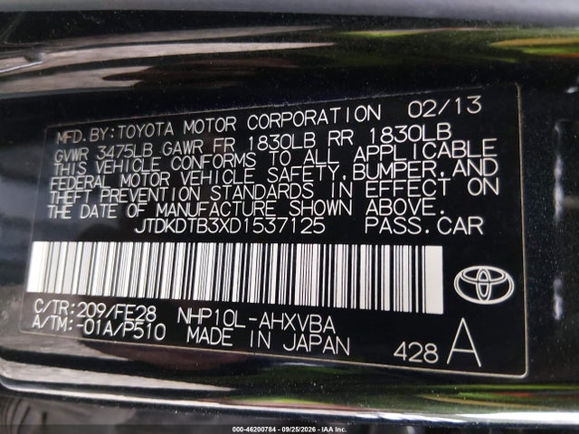 Продаж на аукціоні авто 2013 Toyota Prius C One, vin: JTDKDTB3XD1537125, номер лоту: 46200784