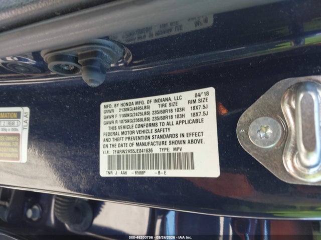 46200796 :رقم المزاد ، 7FARW2H55JE041636 vin ، 2018 Honda Cr-v Ex مزاد بيع