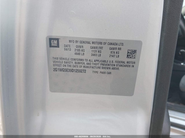 2013 Chevrolet Impala Lt მანქანა იყიდება აუქციონზე, vin: 2G1WG5E39D1259272, აუქციონის ნომერი: 46200856