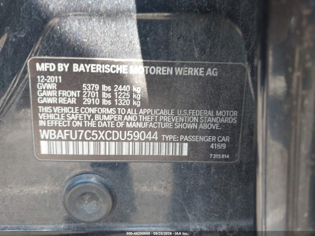 Продажа на аукционе авто 2012 Bmw 5 Series 535i Xdrive, vin: WBAFU7C5XCDU59044, номер лота: 46200858