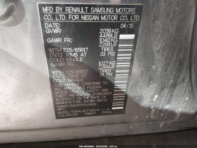 46200860 :رقم المزاد ، KNMAT2MT6FP553909 vin ، 2015 Nissan Rogue Sv مزاد بيع