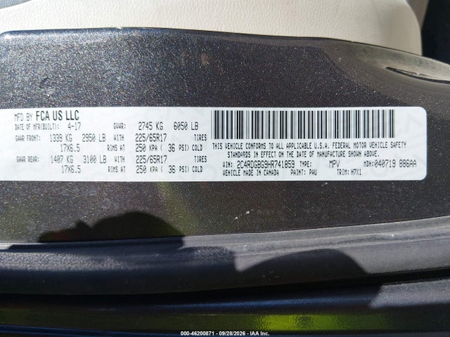 Продаж на аукціоні авто 2017 Dodge Grand Caravan Se, vin: 2C4RDGBG9HR741859, номер лоту: 46200871