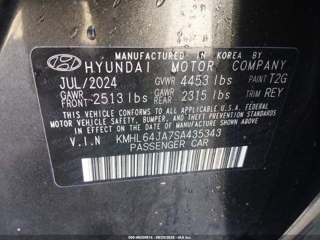 46200914 :رقم المزاد ، KMHL64JA7SA435343 vin ، 2025 Hyundai Sonata Sel مزاد بيع