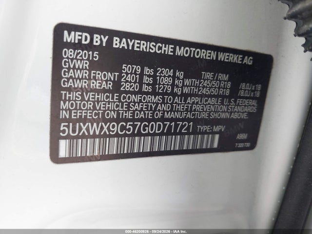 2016 Bmw X3 Xdrive28i მანქანა იყიდება აუქციონზე, vin: 5UXWX9C57G0D71721, აუქციონის ნომერი: 46200926