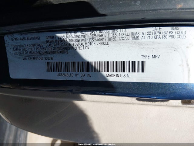 Auction sale of the 2006 Subaru Outback 2.5i, vin: 4S4BP61C467320398, lot number: 46200982