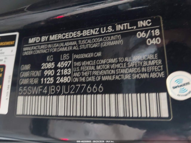 Продажа на аукционе авто 2018 Mercedes-benz C 300, vin: 55SWF4JB9JU277666, номер лота: 46200985