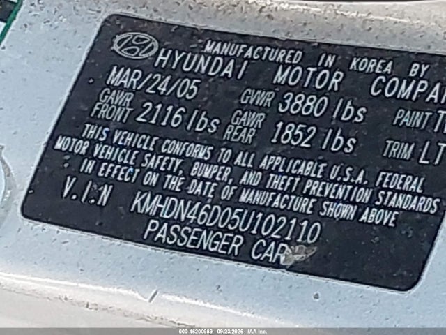 Продаж на аукціоні авто 2005 Hyundai Elantra Gls/gt, vin: KMHDN46D05U102110, номер лоту: 46200989