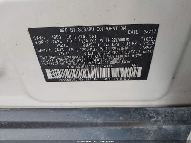 Aukcja sprzedaży 2018 Subaru Outback 3.6r Touring, vin: 4S4BSETC5J3214144, numer aukcji: 46200997