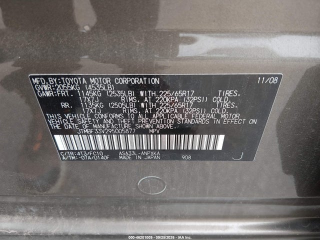 Продажа на аукционе авто 2009 Toyota Rav4, vin: JTMBF33V295005877, номер лота: 46201009