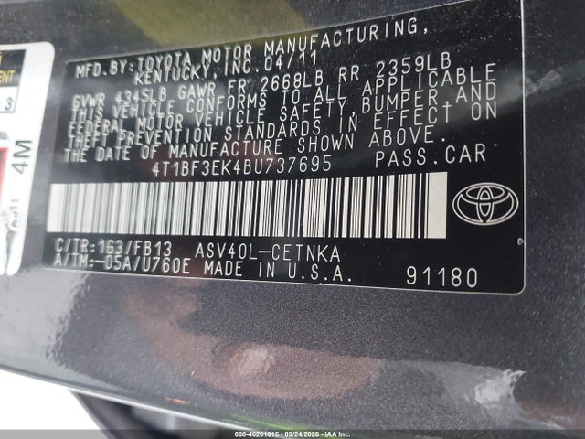 Aukcja sprzedaży 2011 Toyota Camry Le, vin: 4T1BF3EK4BU737695, numer aukcji: 46201015