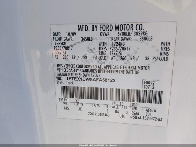 Продаж на аукціоні авто 2010 Ford F-150 Stx/xl, vin: 1FTEX1CW8AFA58122, номер лоту: 46201047