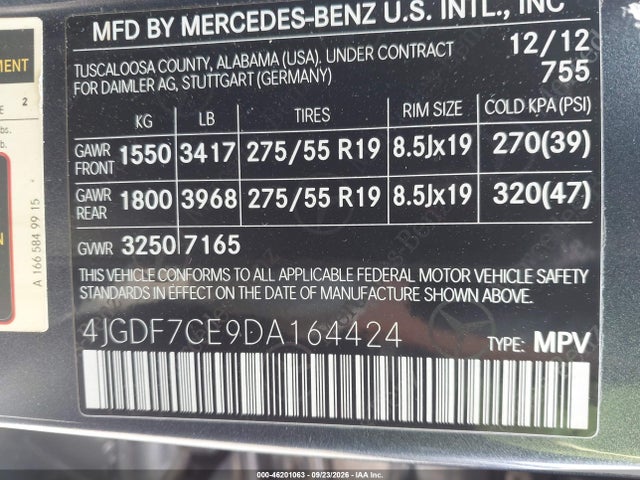 Продаж на аукціоні авто 2013 Mercedes-benz Gl 450 4matic, vin: 4JGDF7CE9DA164424, номер лоту: 46201063
