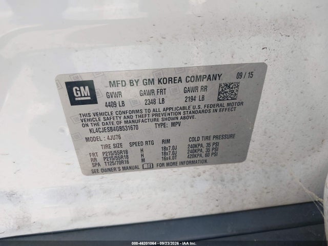 46201064 :رقم المزاد ، KL4CJESB4GB531670 vin ، 2016 Buick Encore مزاد بيع
