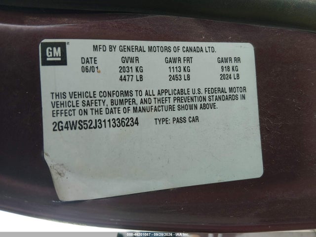 Продаж на аукціоні авто 2001 Buick Century Custom, vin: 2G4WS52J311336234, номер лоту: 46201087