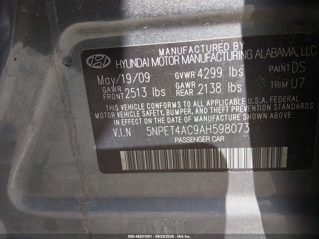 46201091 :رقم المزاد ، 5NPET4AC9AH598073 vin ، 2010 Hyundai Sonata Gls مزاد بيع