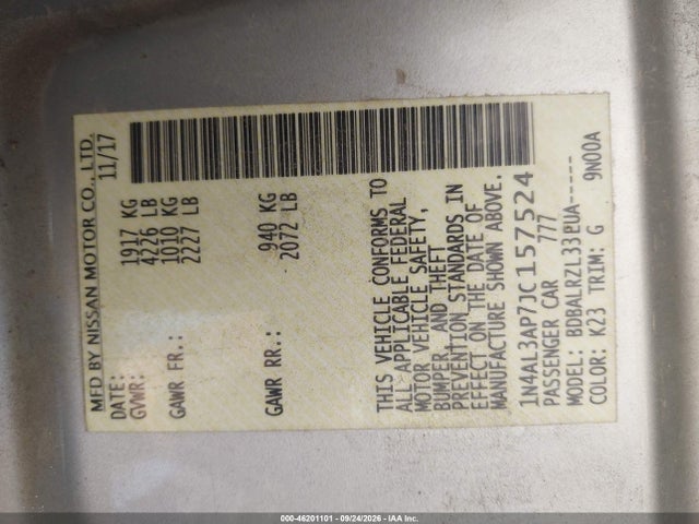 1N4AL3AP7JC157524 Nissan Altima 2.5 Sl