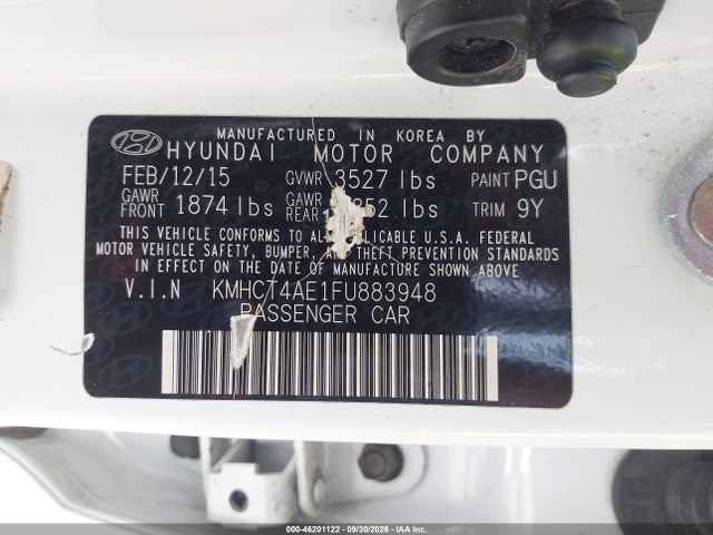 Продаж на аукціоні авто 2015 Hyundai Accent Gls, vin: KMHCT4AE1FU883948, номер лоту: 46201122