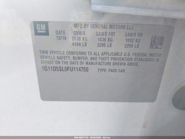 1G11D5SL9FU114750 Chevrolet MALIBU 2LT