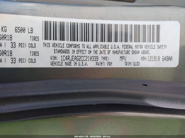 46201139 :رقم المزاد ، 1C4RJEAG2CC210339 vin ، 2012 Jeep Grand Cherokee Laredo مزاد بيع