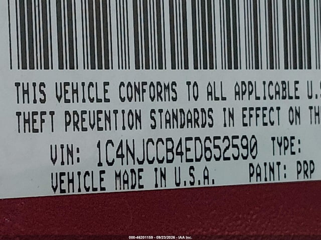 46201159 :رقم المزاد ، 1C4NJCCB4ED652590 vin ، 2014 Jeep Compass Limited مزاد بيع