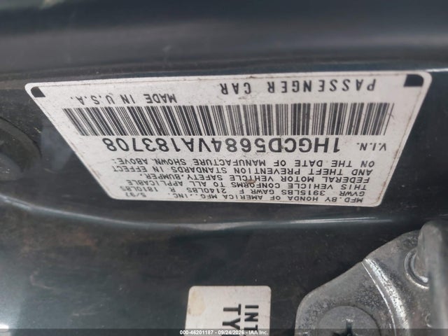 46201187 :رقم المزاد ، 1HGCD5684VA183708 vin ، 1997 Honda Accord Value مزاد بيع