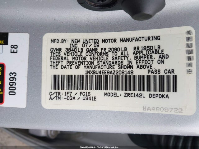 Aukcja sprzedaży 2010 Toyota Corolla Le, vin: 1NXBU4EE9AZ208148, numer aukcji: 46201188