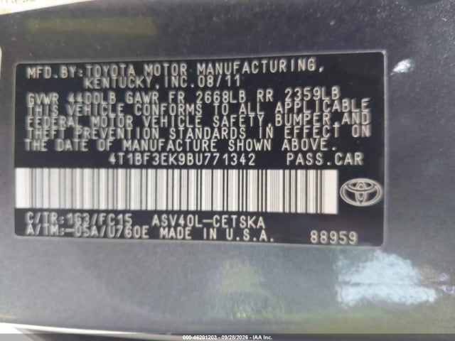 Aukcja sprzedaży 2011 Toyota Camry Se, vin: 4T1BF3EK9BU771342, numer aukcji: 46201203