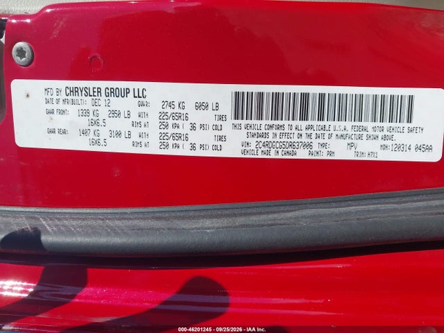 2013 Dodge Grand Caravan Sxt მანქანა იყიდება აუქციონზე, vin: 2C4RDGCG5DR637006, აუქციონის ნომერი: 46201245