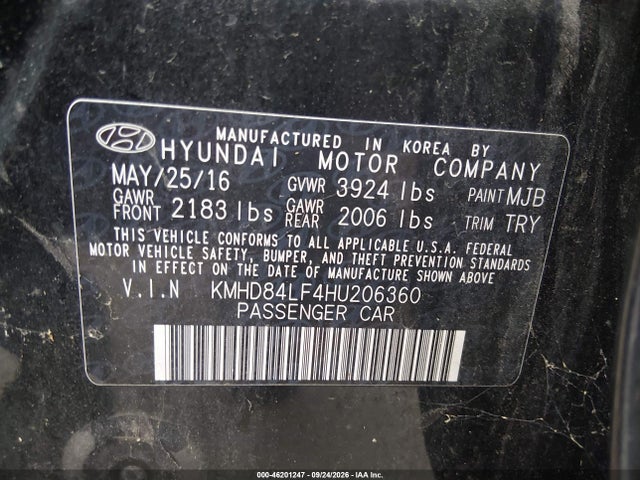 46201247 :رقم المزاد ، KMHD84LF4HU206360 vin ، 2017 Hyundai Elantra Limited مزاد بيع