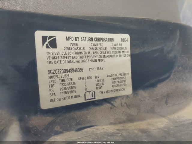 Aukcja sprzedaży 2004 Saturn Vue 4 Cyl, vin: 5GZCZ23D94S848366, numer aukcji: 46201260