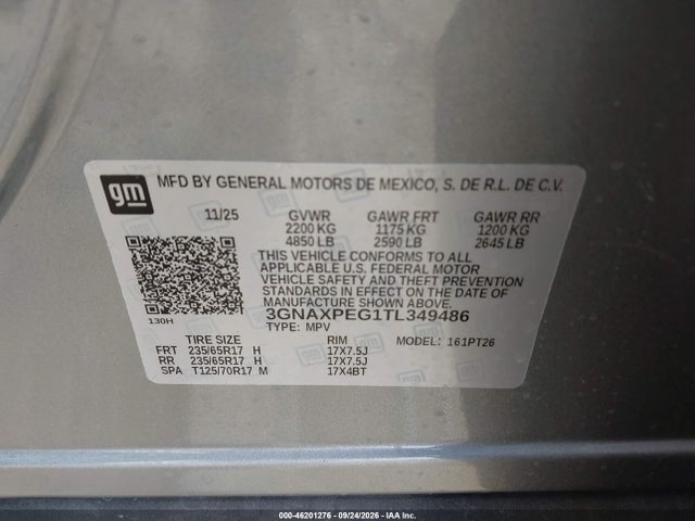 Продажа на аукционе авто 2026 Chevrolet Equinox Awd Lt, vin: 3GNAXPEG1TL349486, номер лота: 46201276