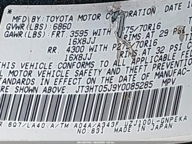 2000 Toyota Land Cruiser მანქანა იყიდება აუქციონზე, vin: JT3HT05J9Y0085285, აუქციონის ნომერი: 46201303
