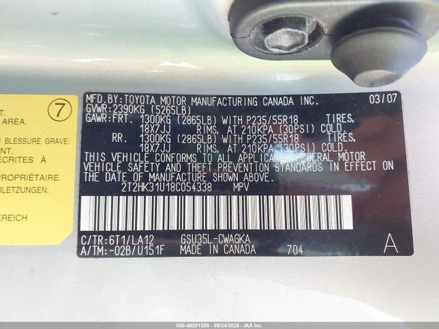 Продаж на аукціоні авто 2008 Lexus Rx 350, vin: 2T2HK31U18C054338, номер лоту: 46201308