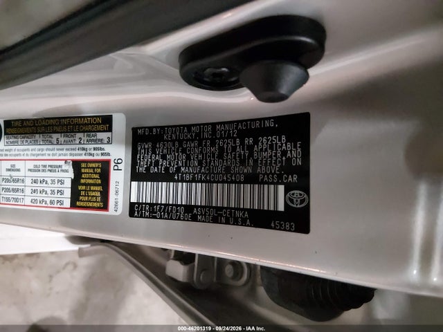 Продажа на аукционе авто 2012 Toyota Camry Le, vin: 4T1BF1FK4CU045408, номер лота: 46201319