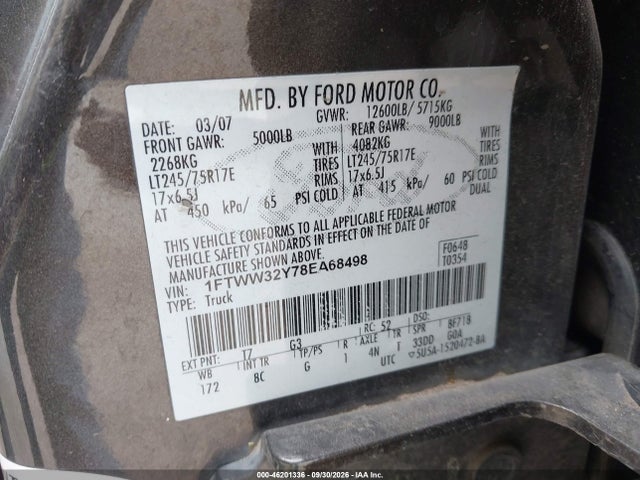 Продаж на аукціоні авто 2008 Ford F-350 King Ranch/lariat/xl/xlt, vin: 1FTWW32Y78EA68498, номер лоту: 46201336