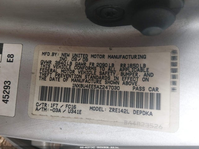 2010 Toyota Corolla Le მანქანა იყიდება აუქციონზე, vin: 1NXBU4EE5AZ247030, აუქციონის ნომერი: 46201342