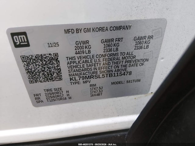 Продаж на аукціоні авто 2026 Chevrolet Trailblazer Awd Lt, vin: KL79MRSL5TB115478, номер лоту: 46201378
