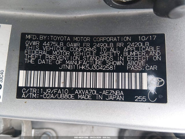 46201396 :رقم المزاد ، JTNB11HK5J3042581 vin ، 2018 Toyota Camry Le مزاد بيع