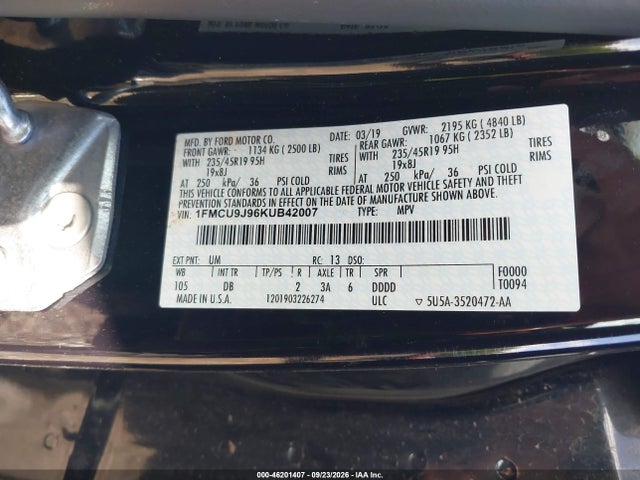 Продажа на аукционе авто 2019 Ford Escape Titanium, vin: 1FMCU9J96KUB42007, номер лота: 46201407