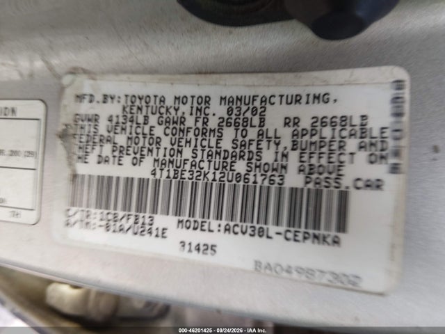 Aukcja sprzedaży 2002 Toyota Camry Le, vin: 4T1BE32K12U061763, numer aukcji: 46201425