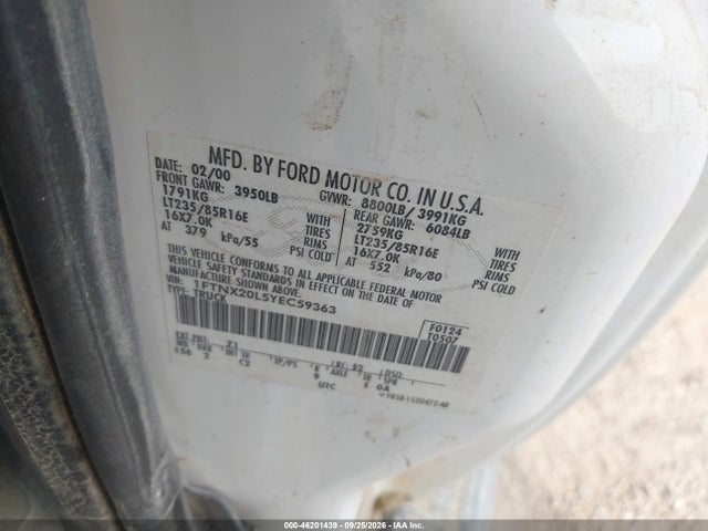 Продаж на аукціоні авто 2000 Ford F-250 Lariat/xl/xlt, vin: 1FTNX20L5YEC59363, номер лоту: 46201439
