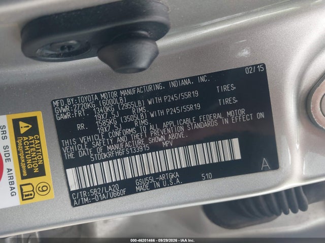 46201466 :رقم المزاد ، 5TDDKRFH6FS133915 vin ، 2015 Toyota Highlander Limited V6 مزاد بيع