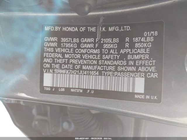 Honda Civic Lx 2018 SHHFK7H21JU411654 Image 9