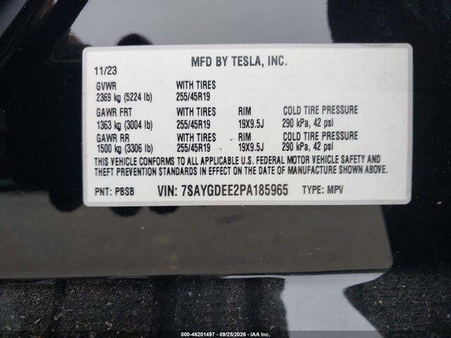 Продаж на аукціоні авто 2023 Tesla Model Y Awd/long Range, vin: 7SAYGDEE2PA185965, номер лоту: 46201497