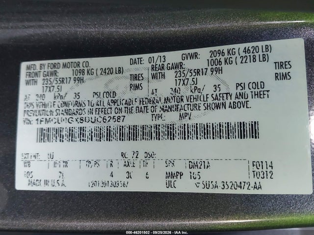 Aukcja sprzedaży 2013 Ford Escape Se, vin: 1FMCU0GX8DUC62587, numer aukcji: 46201502